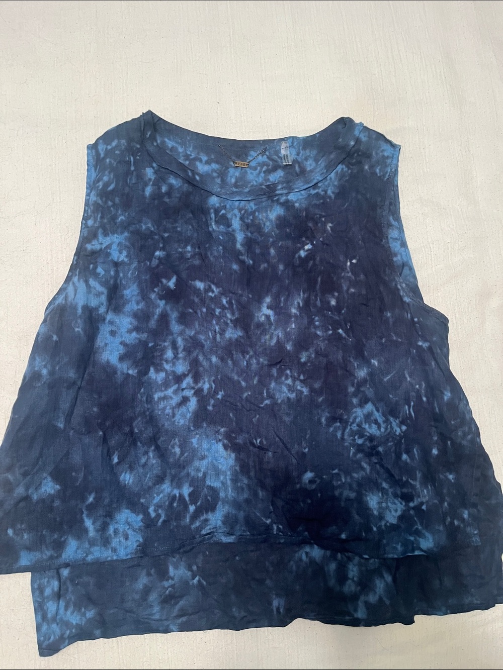 Sleeveless Blue linen Tie-Dye Layered Tank Top